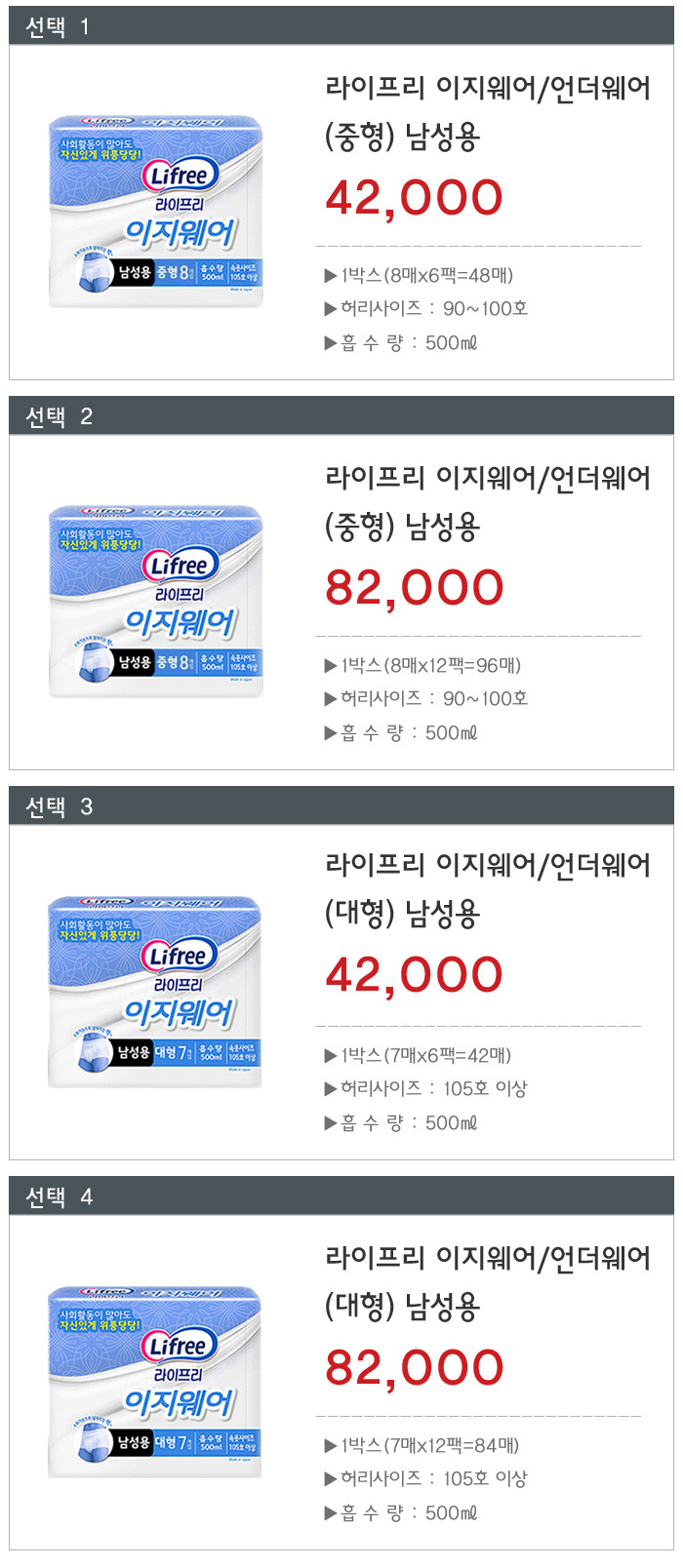 라이프리 요실금팬티 이지웨어/언더웨어 남성용
