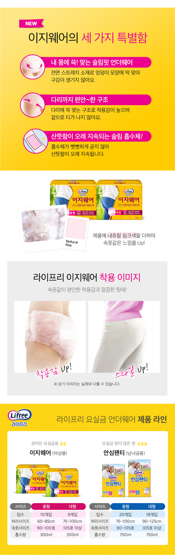 [LG생활건강] 라이프리 이지웨어/언더웨어(대형) 여성용 슬림핏